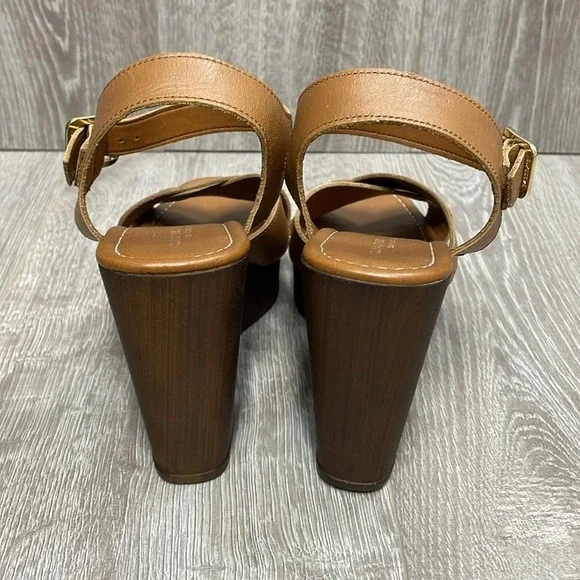 NEW Christian Di Riccio Made In Italy Leather Wedge Platform Sandals Cognac 39 - Picture 4 of 14